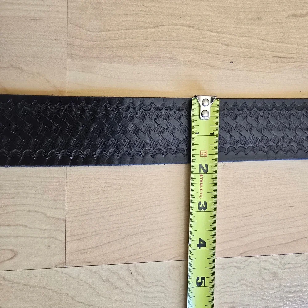 Perfect Fit Mens Black‎ Genuine Leather Basketweave Belt Size 42 Made in USA